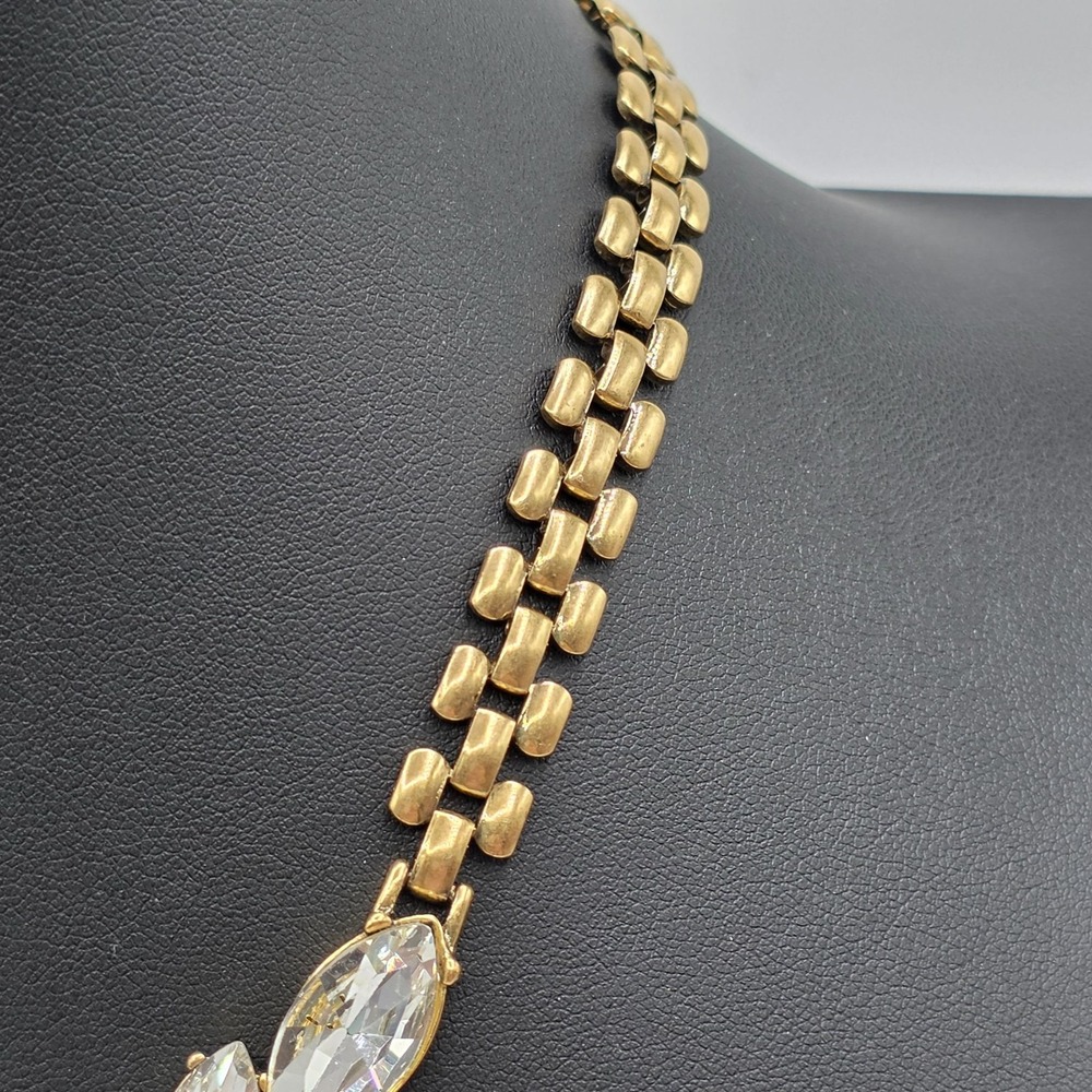 J. Crew Statement Crystal Bib Necklace Gold Tone Multi-Gem Sparkle Chunky Used - Picture 8 of 10